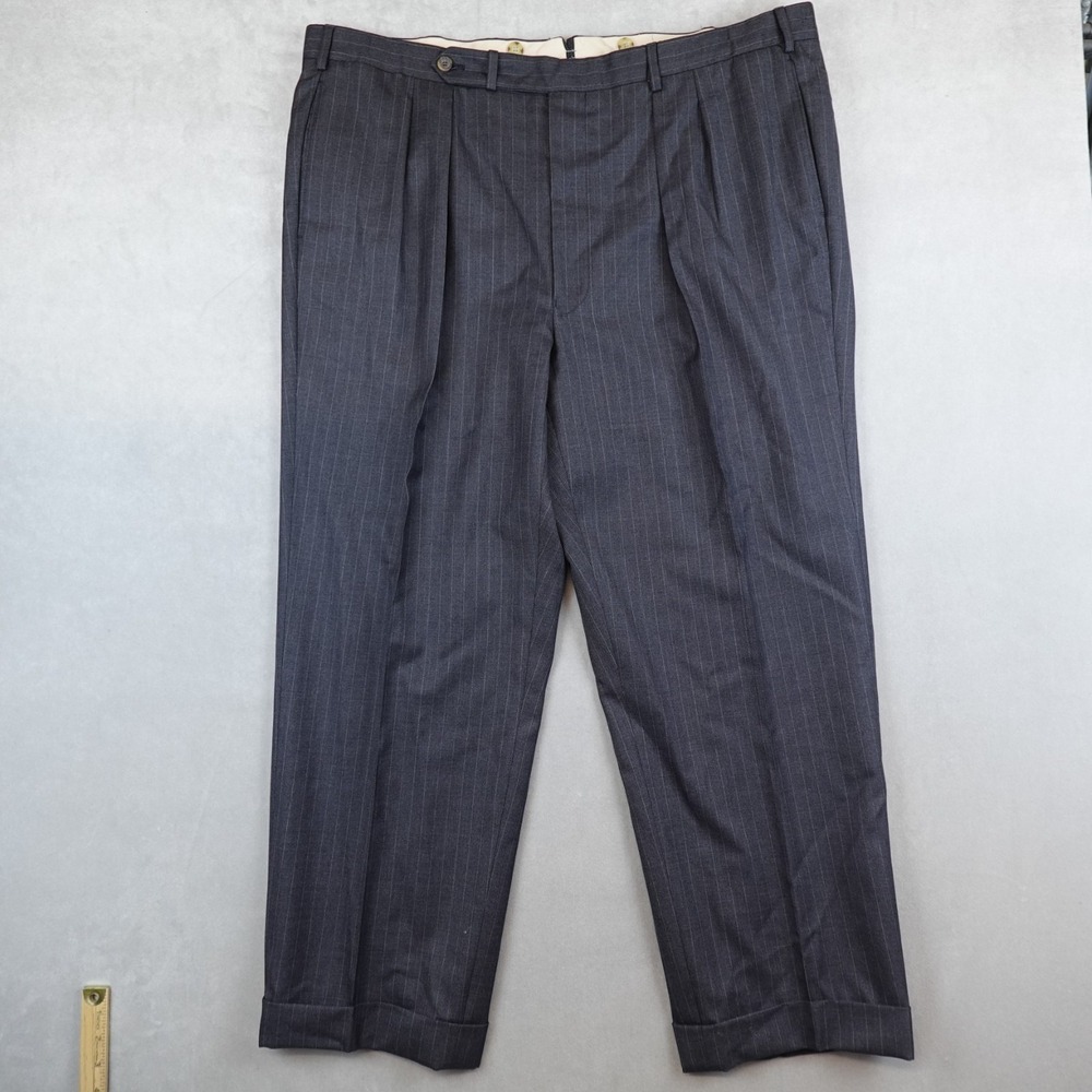 Vintage Paul Stuart Pants Mens 40 Gray Wool Pleated Cuffed Italy Dress Trousers